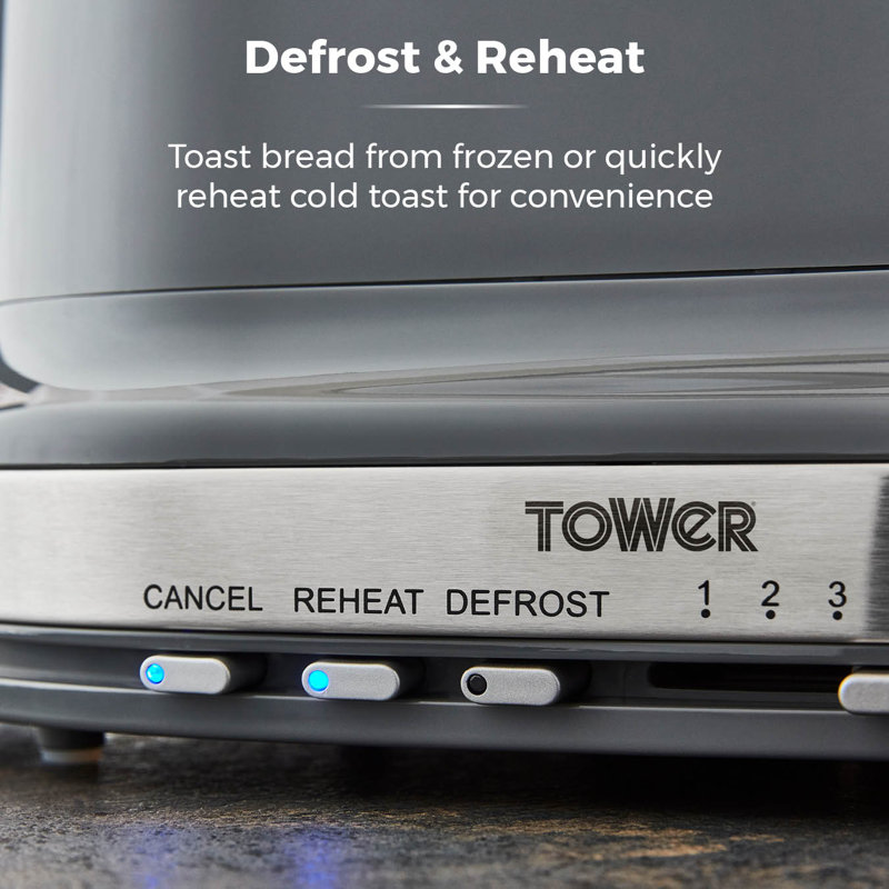 Tower Belle 2-Slice Toaster with 7 Browning Settings, Defrost/Reheat/Cancel, 800 W, Graphite
