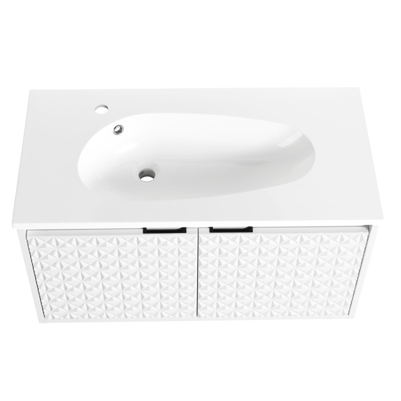 Lavabo de salle de bain en résine 36 "à forme simple, trou unique, blanc brillant, filet de 29,7 lb, sans armoires ni installations de drainage