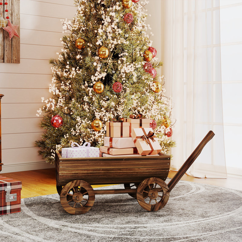 Jardinières mobiles, chariot de jardin rustique en bois carbonisé pour jardin