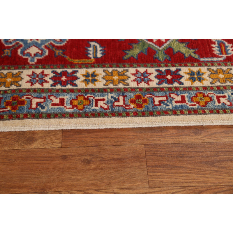Tapis rouge / ivoire en laine noué à la main de conception unique 6 pi 7 po x 9 pi 10 po New Age