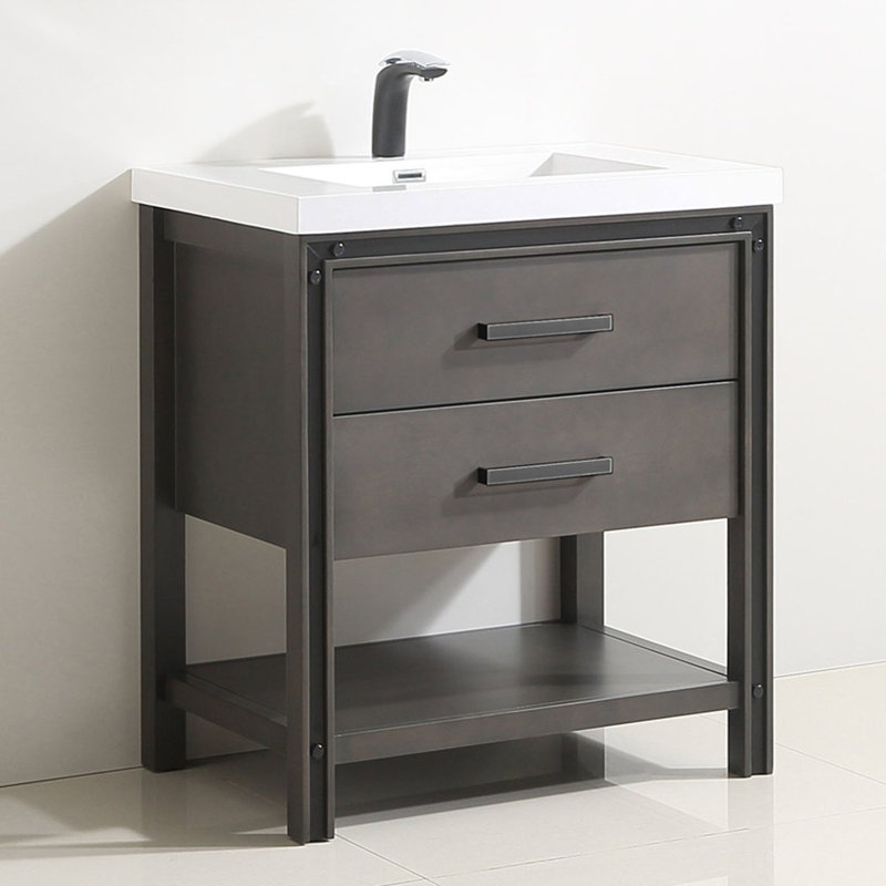 Ensemble de meuble-lavabo simple 31 po Vaishnavi, Chêne fumé
