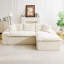 Canapé polyvalent en velours blanc: chaise convertible à deux places et méridienne droite-118099428