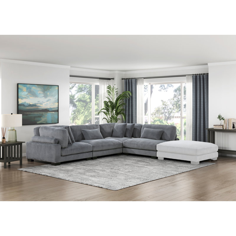 Canapé modulaire en L 4 pièces Constantino, H 34,5 po x l 135 po x P 90 po, Taupe velours côtelé