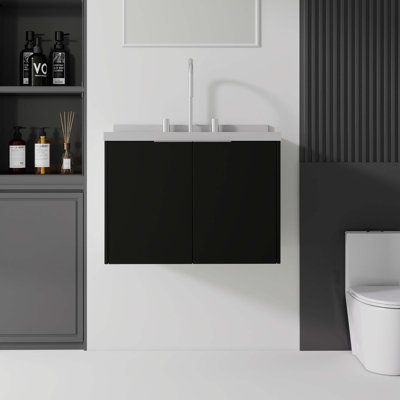 Meuble-lavabo suspendu avec lavabo, porte à fermeture douce et comptoir en marbre reconstitué