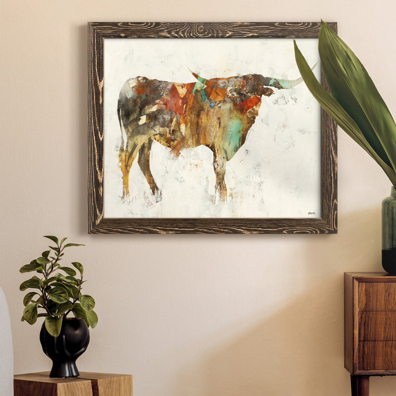 Long Horn - Reproduction d'art sur toile encadrée, H 24 po x l 18 po x P 1,5 po, Encadré de bois de noyer
