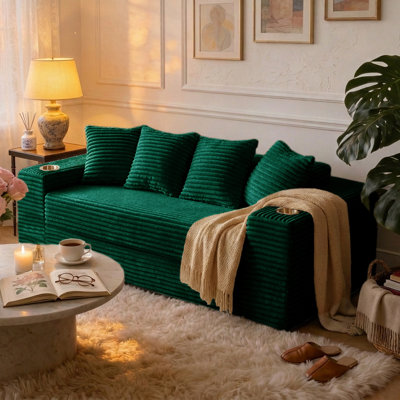 Canapé-lit convertible 2 places de 198 cm (78 po), futon pliant sans armature, canapé-lit gigogne en velours côtelé avec 4 coussins pour salon, petits espaces, chambre à coucher, aucun assemblage requis