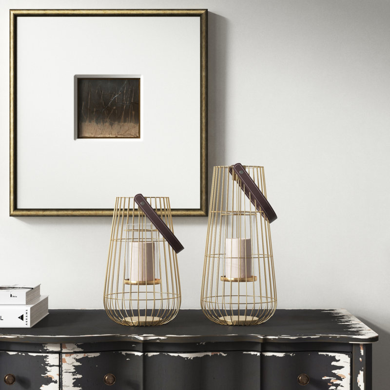 2 Piece Metal Tabletop Candle Lantern Set