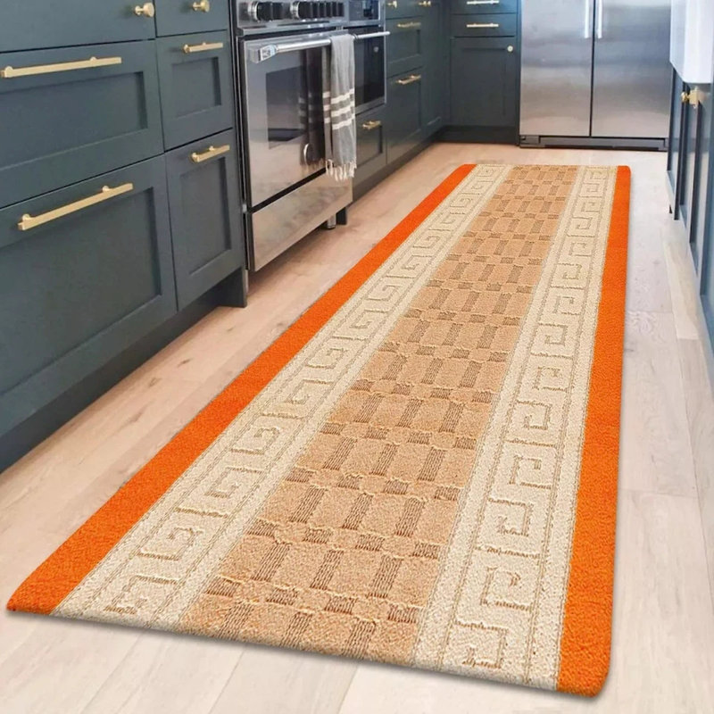 Non-Slip Orange Indoor Area Rug – Washable Large & Small Door Mat, Hallway, Bedroom & Kitchen Floor Mat, Rectangle 40 x 60cm
