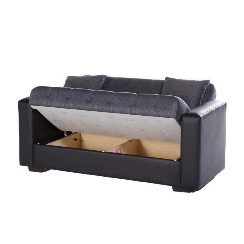 Nivea 63'' Upholstered Futon And Mattress, Gray 100% Polyester