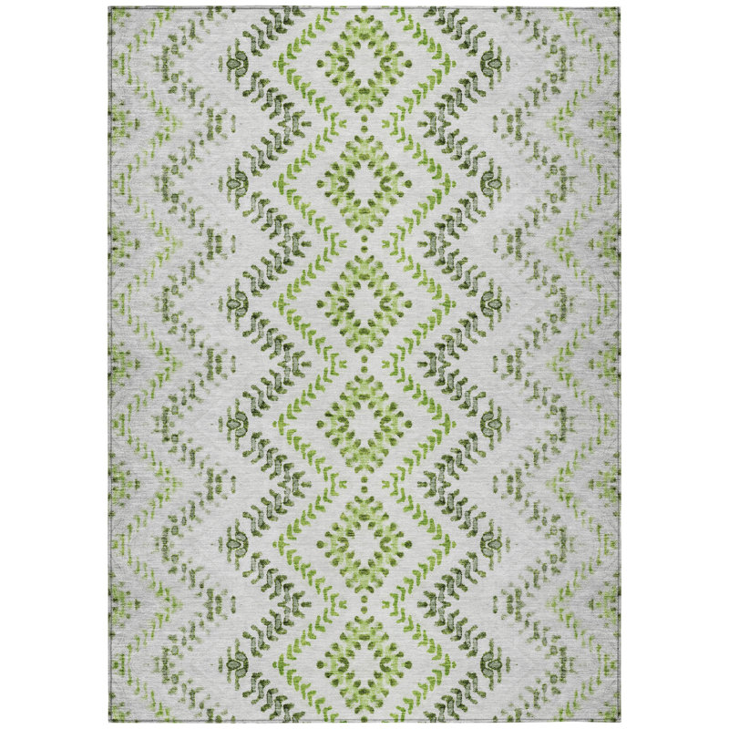 3' X 5' Green Ivory And Gray Geometric Washable Indoor Outdoor Area Rug