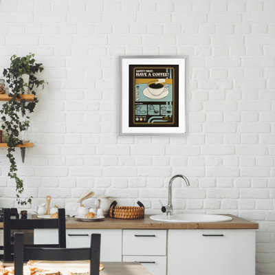 «Safety First Have A Coffee», impression sous verre encadrée, par Tobe Fonseca