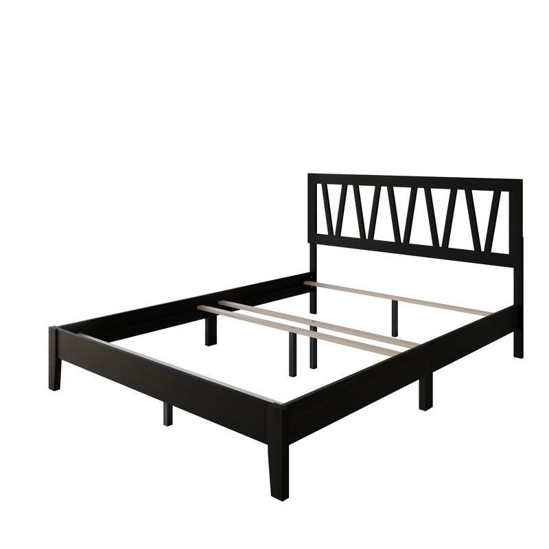 Gadsden Solid Wood Panel Bed, Black, Full / Double