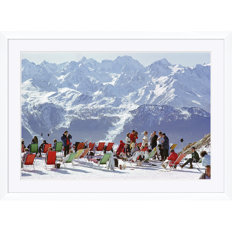 Lounging In Verbier Print by Slim Aarons, 43.5" H x 59.5" W x 1.5" D, White Single Picture Framed