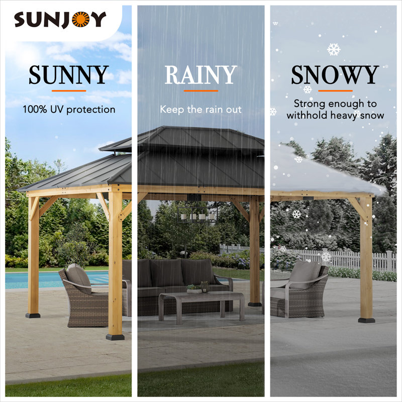 Sunjoy 12x16 ft Cedar Wood Gazebo with Steel Roof