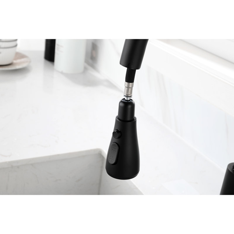Robinet de cuisine rétractable, fini noir mat sur acier inoxydable, buse rotative à 360 °, poignée simple pour un débit d'eau pratique et buse de contrôle de la température sans effort