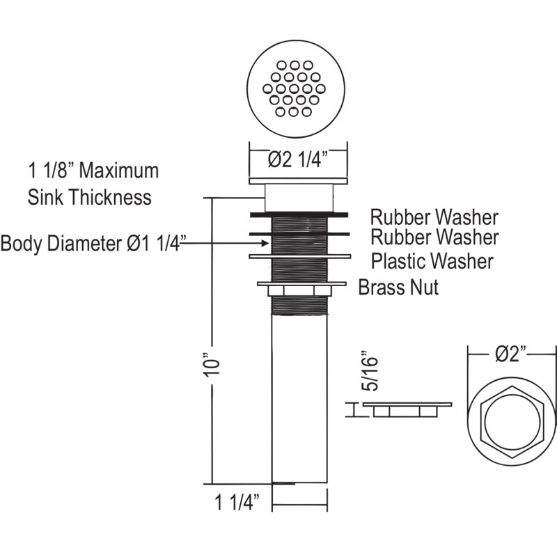 Grid Drain Without Overflow Holes, Unlacquered Brass