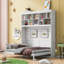 Grand lit escamotable mural avec tablettes supérieures et USB, blanc