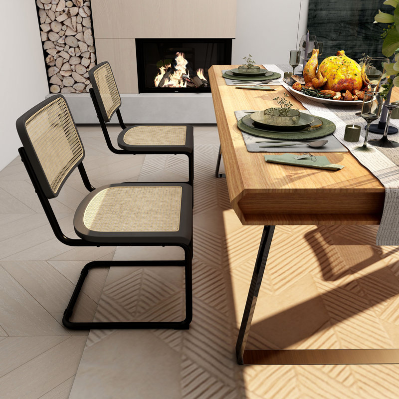 Tan and Black Metal Cane Side Chair, 21" x 18" x 33"