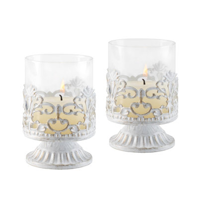 2 Piece Glass Metal Candlestick Set