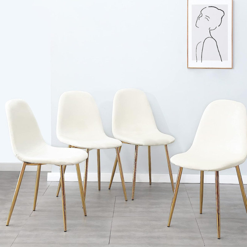 Chaise dorée Velian de Dorian (ensemble de 6), Lin blanc