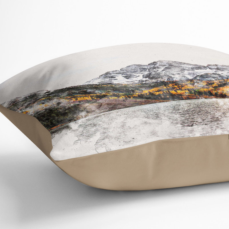 Bells Mountains in Colorado Watercolour Cushion with Filling, Stone, 40cm H x 40cm W x 15cm D