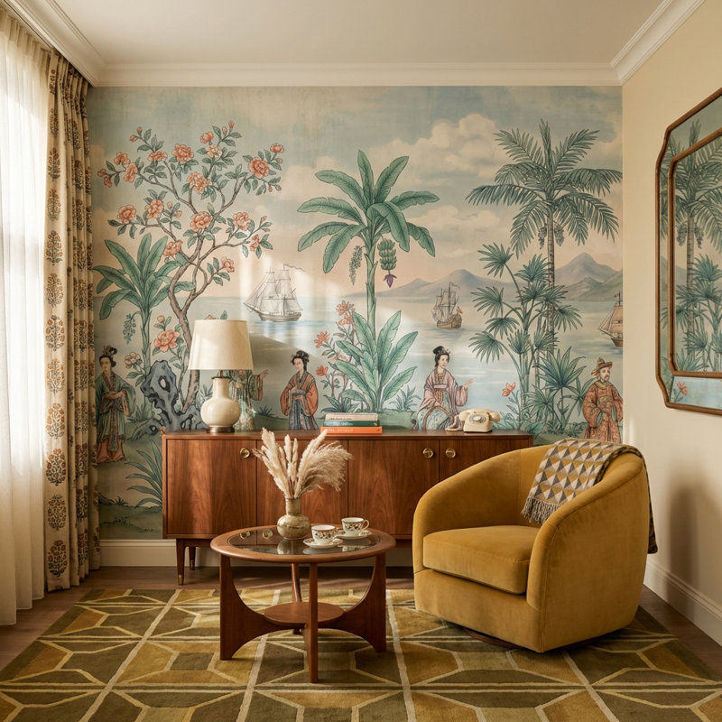 Cloudy Sky Wallpaper Elegant Chinoiserie Wall Mural, 120 po x 96 po, Peler et coller