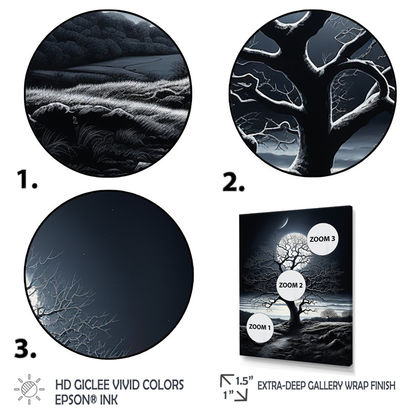 «Tree Moonlit Serenade - Landscape Trees», reproduction d'art sur toile, H 44 po x l 34 po x P 1,5 po, Cadre naturel flottant