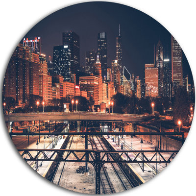 " Dark Chicago Skyline And Railroad "