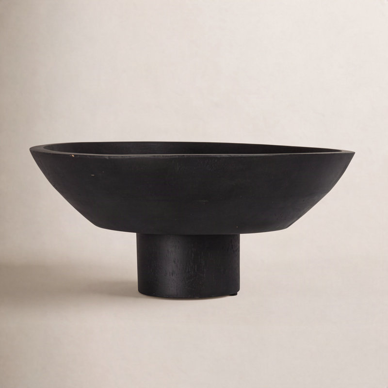 Allyce Mango wood footed bowl, Walnut Finish, Black