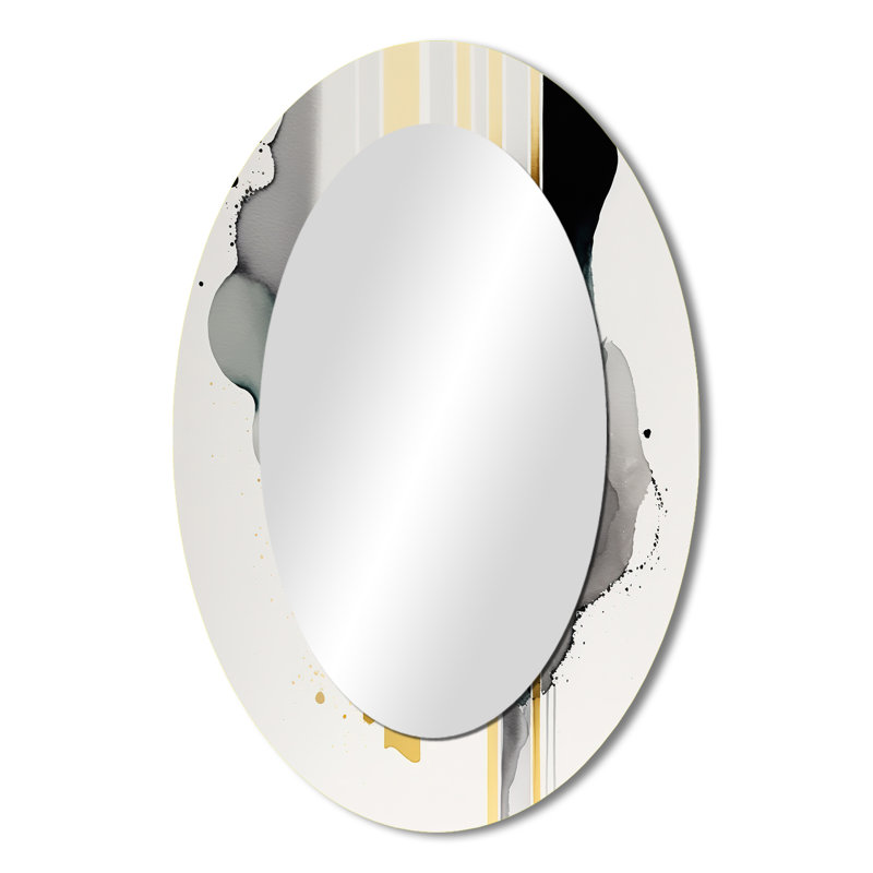 Abstrait formes transitionnelles noires II - grand miroir mural ovale sur métal, 36 po x 24 po