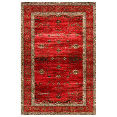 Mottos Oushak Red Oriental Machine Printed Cotton Polyester Area Rug