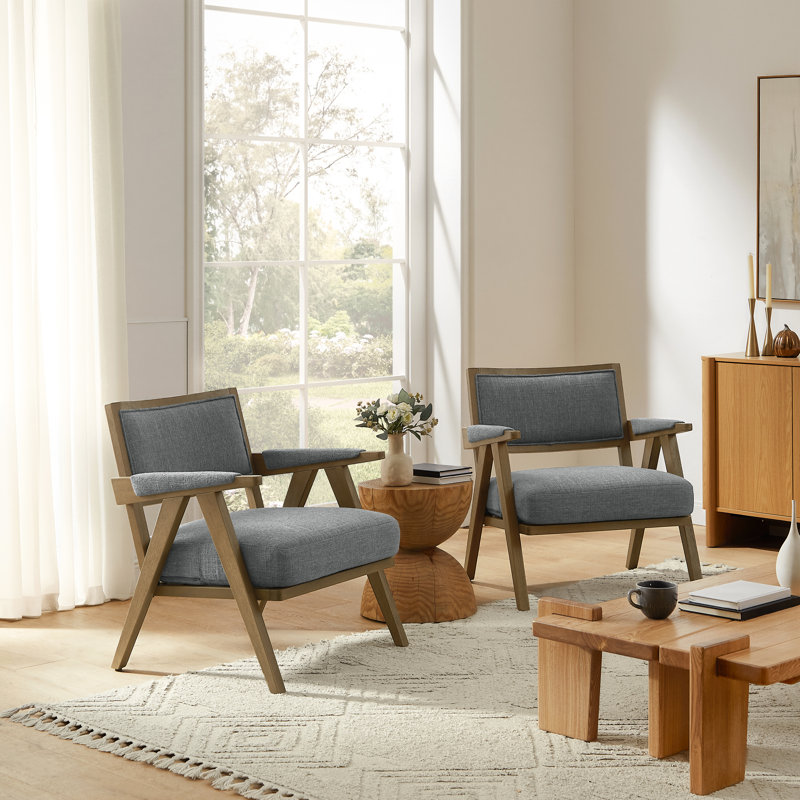 Upholstered Accent Armchair Set Of 2, Gray Fabric