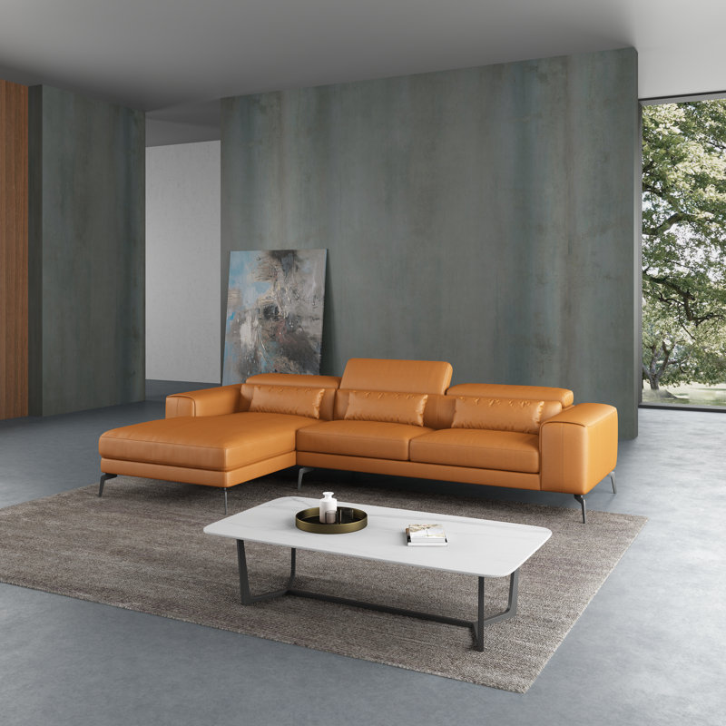Cavour Sectional, Left Hand Facing, Cognac Genuine Leather