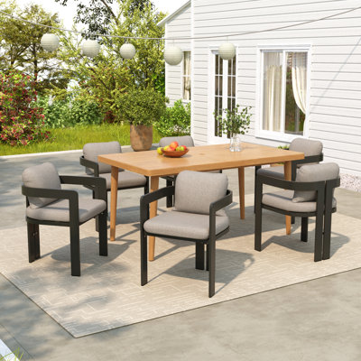 Ensemble de salle à manger d'extérieur en bois d'acacia 7 pièces avec chaises et coussins en aluminium Maximo