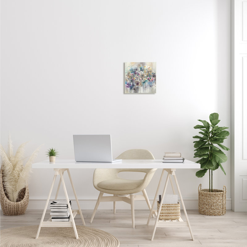 Doux champ floral arrondi - impression, H 12 po x l 12 po x P 0,5 po, Bois