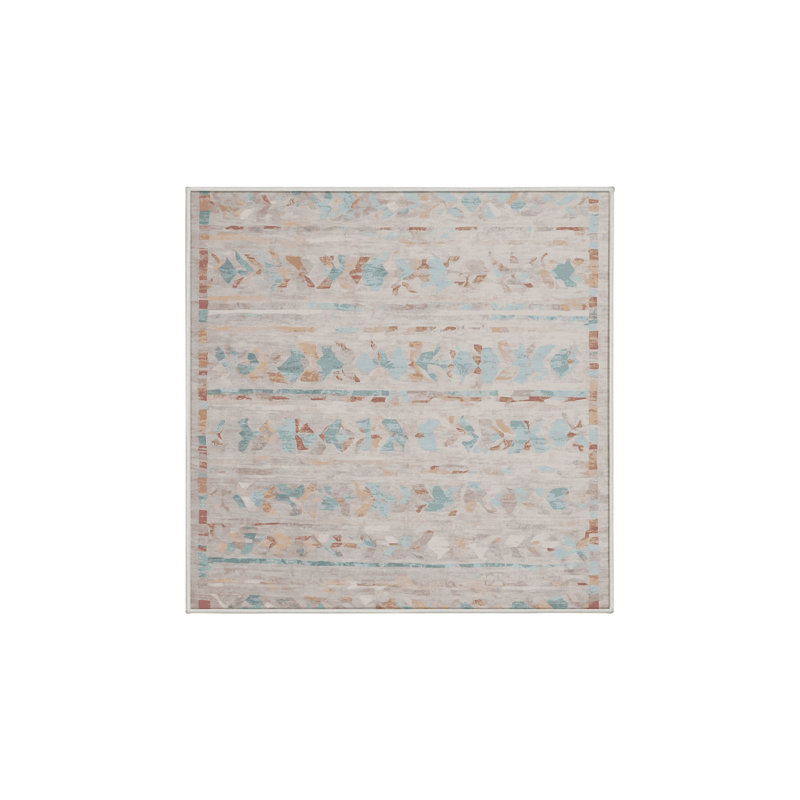 Machine Washable Beige Area Rug, Square 6'