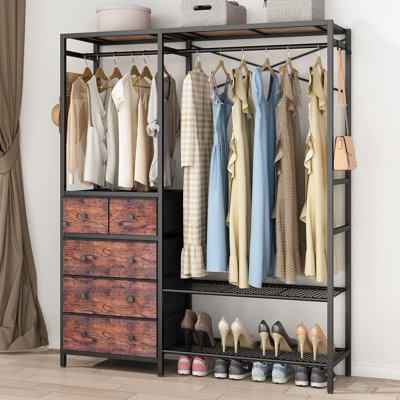 Jalmer Clothes Rack with 5 Drawer & 4 Storage Shelf, 59"W*71"H Heavy Duty Clothing Rack with 2 Hanging Rod