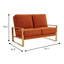 Causeuse moderne en velours 53 po avec base en métal doré poli Gratiano-1250128402
