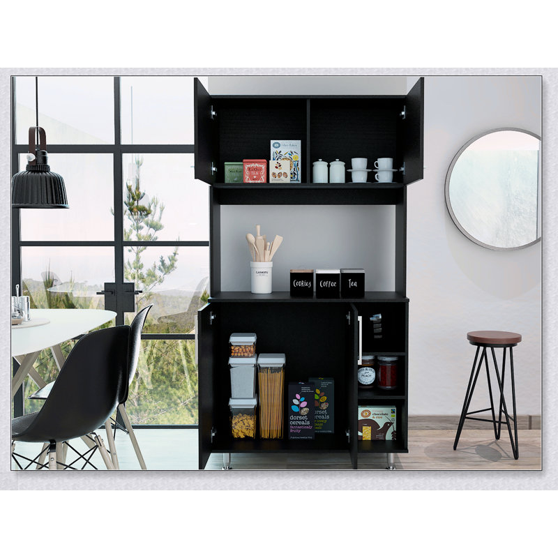 Garde-manger Bayshore à 3 tablettes en wengé noir, solution de rangement spacieuse et élégante pour les cuisines modernes