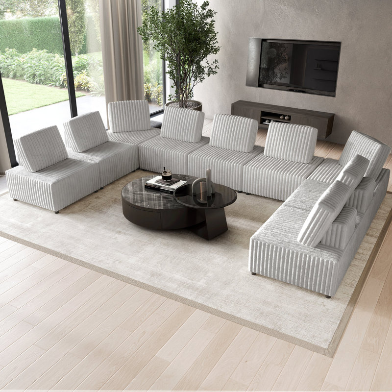 Ensemble de chaise modulaire et d'angle en velours gris clair, Velours gris clair
