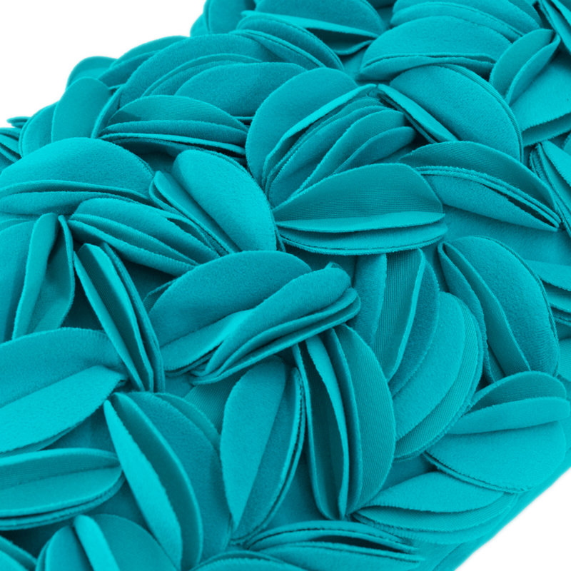 Housse de coussin brodée, Rectangle H 12 po x l 20 po, Cyan foncé - velours de polyester