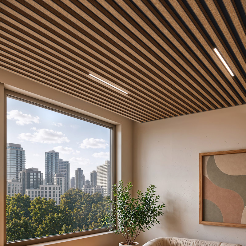 78.7" Decorative WPC Ceiling Baffle System with Rods, Keels & Hardware, Modern Acoustic Ceiling Tubes, Honey Birch