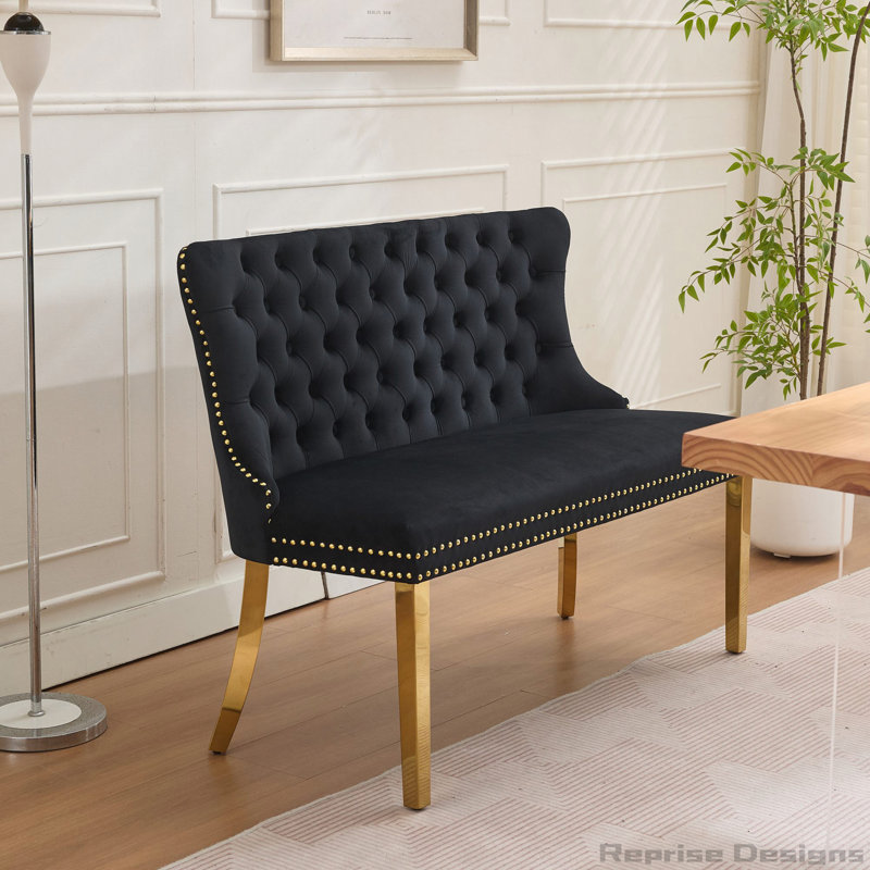 Banc en velours pour causeuse double, Noir, Doré