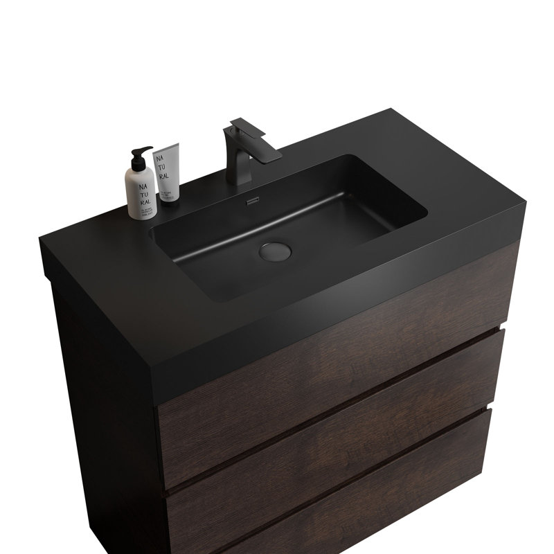 Alice 30" Rose Wood Freestanding Vanity with Black Top