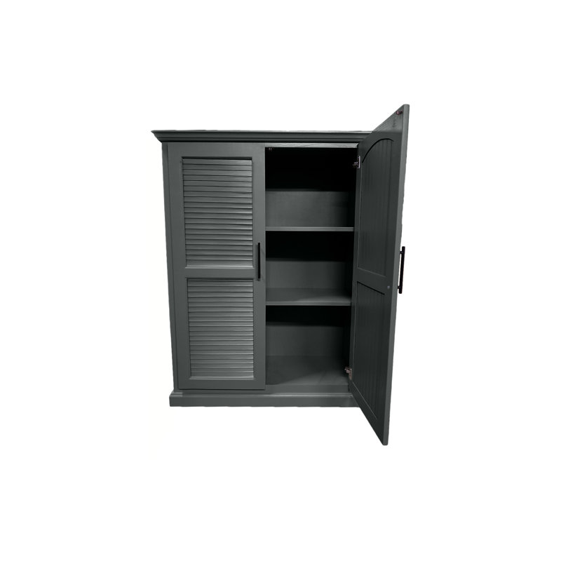 Shutter Style Solid Wood kitchen Pantry Cabinet, Gray