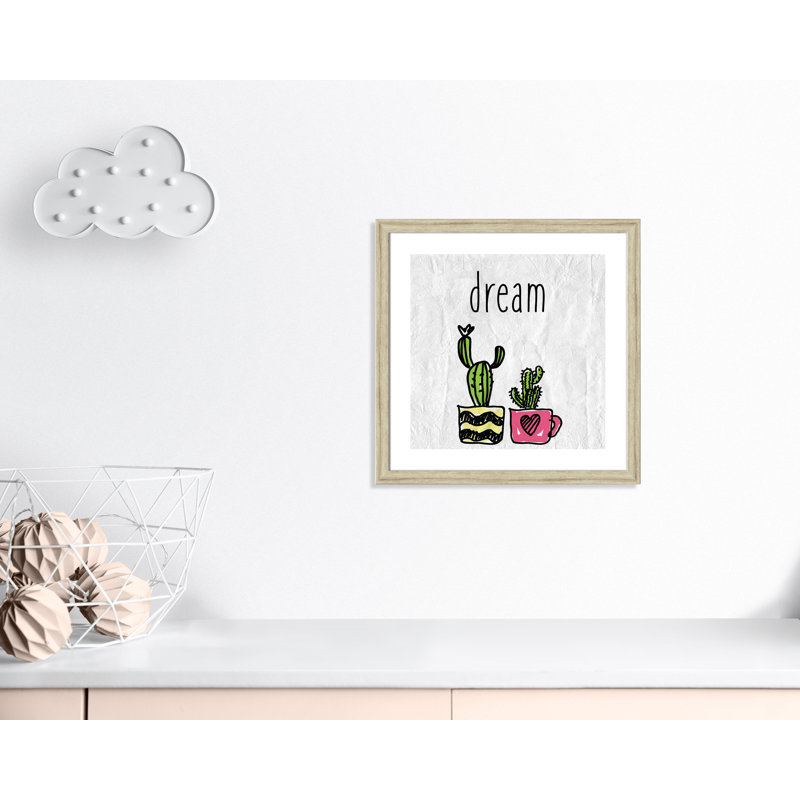 «Cacti A», art encadré, H 22,5 po x l 22,5 po x P 0,6 po, Beige Flat Framed