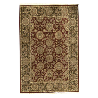 Tapis oriental en laine tissé à la main Manchuria - rouge / vert olive