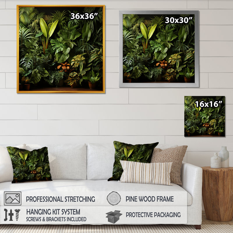 Jungle Plants Whispers Collage 1 - Jungle, art mural, Black Picture Framed, 30" H x 30" W