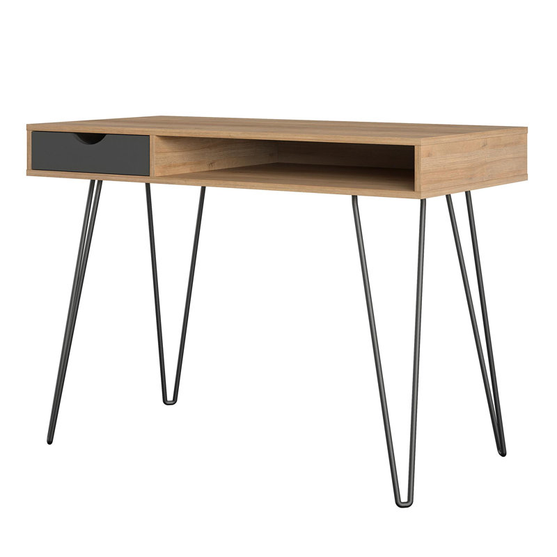 Veney Metal Base Writing Desk, Natural/Black
