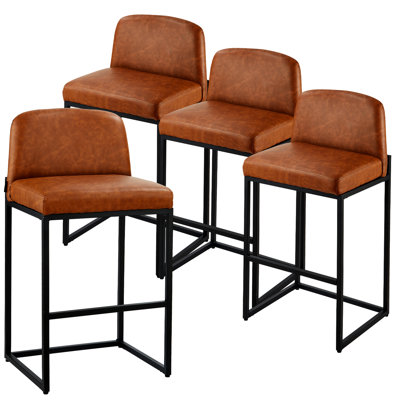 Tabouret de bar de 27 po de hauteur, comptoir de 27 po avec pieds en métal et pieds en métal, surface de siège confortable, facile à entretenir, pour la cuisine et la salle à manger, brun